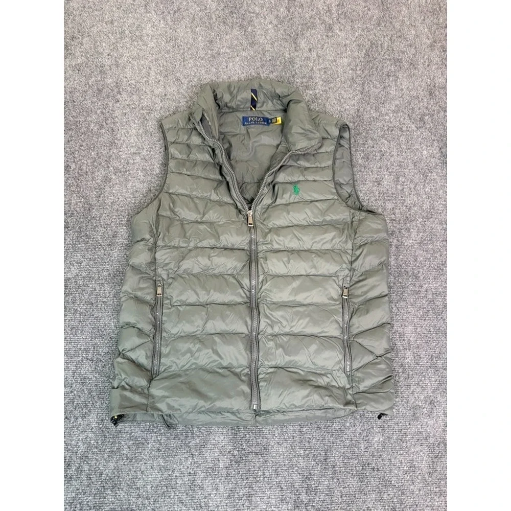 Polo Ralph Lauren Packable Mens Down Green Vest Full‎ Zip 100 % Nylon Size SP